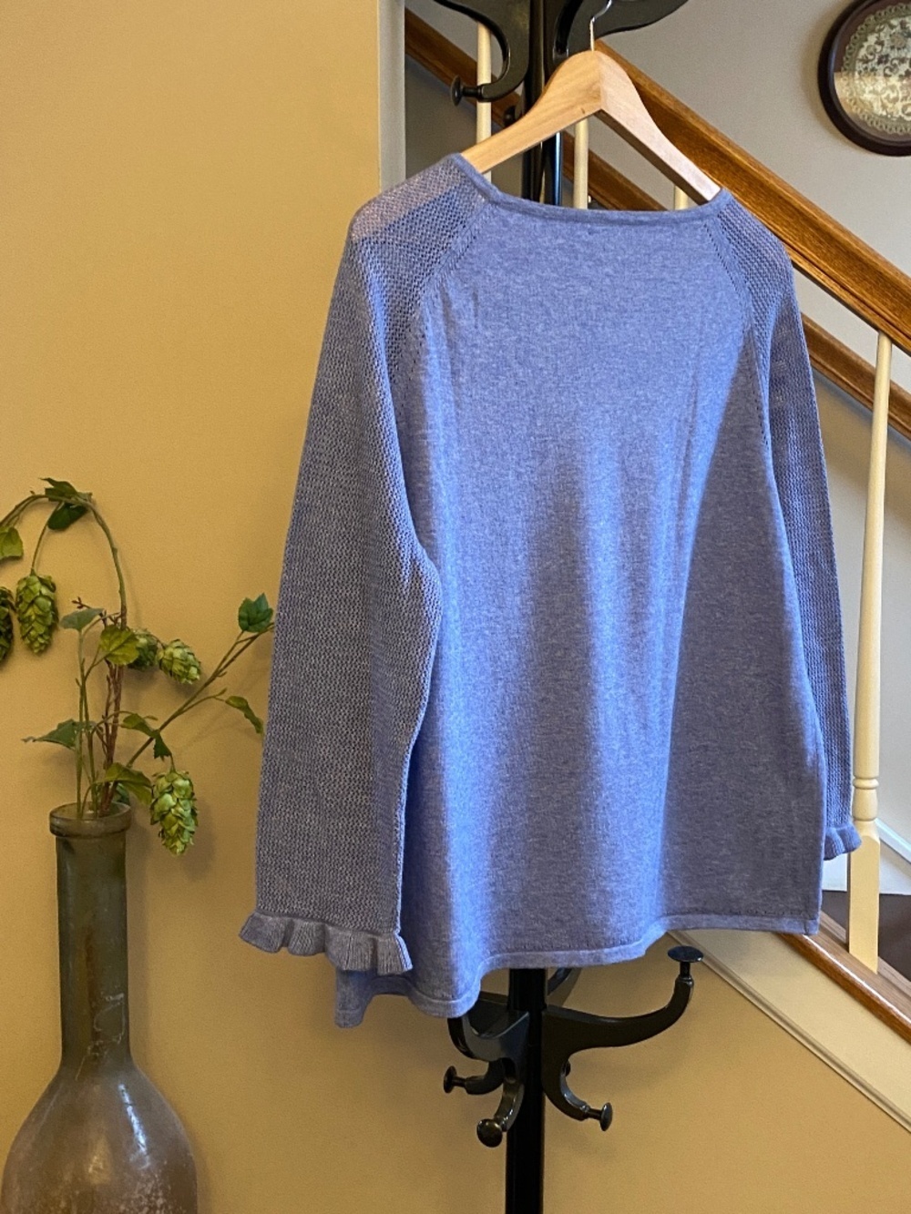 J.McLaughlin Blue 100% Cotton Ruffle Sleeve Trims Sweater Size Extra Large - Picture 3 of 11